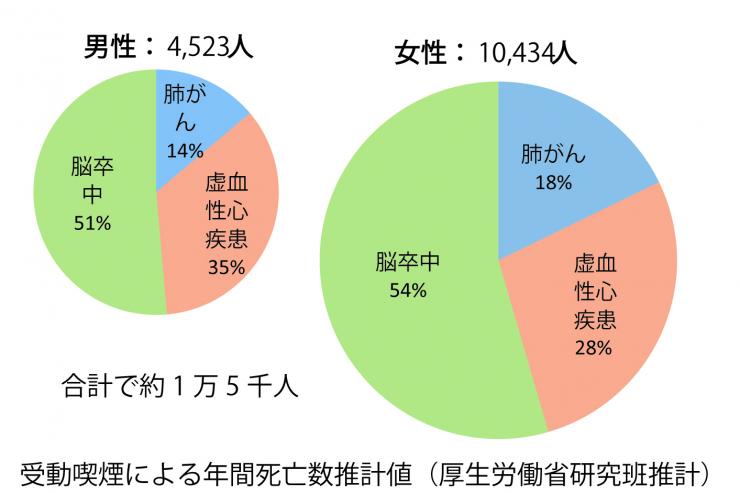 受動喫煙による年間死亡数推計値（厚生労働省研究班推計）