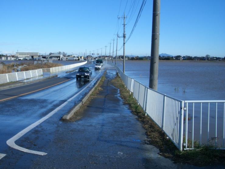 農地と道路の湛水写真