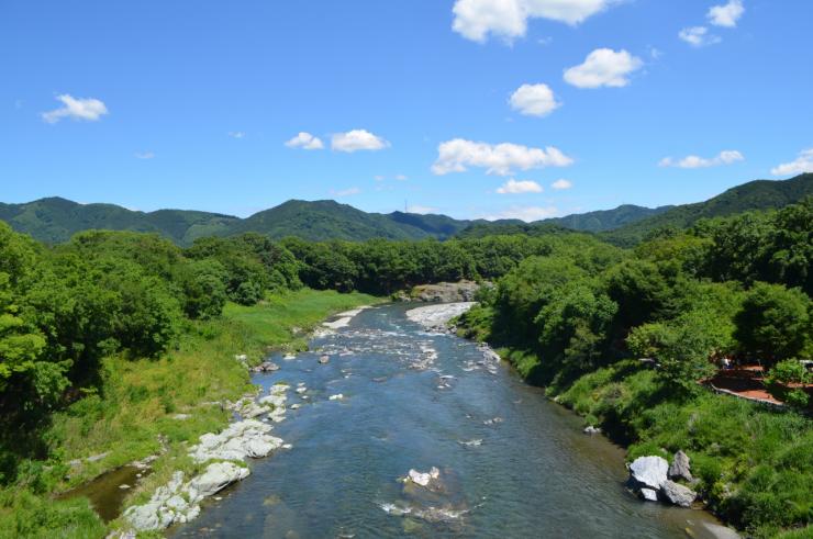 金石水管橋と新緑