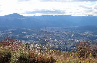 美の山から見た秩父盆地の様子。ススキが多い。