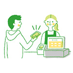 パパ・ママ応援ショップ優待カードLINE版を利用する人のイラスト