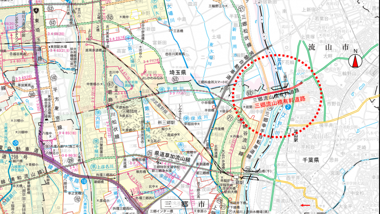 三郷流山有料道路の位置図
