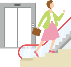 エレベーターではなく階段を使っている女性のイラスト