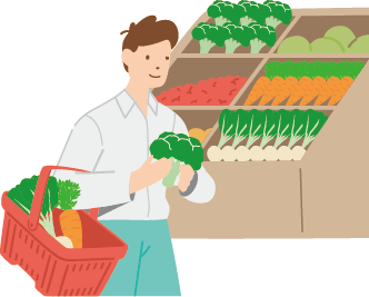 旬の食材を買う男性のイラスト
