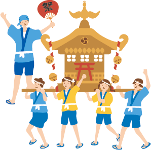 地域のイベントに参加するこどもたちのイラスト