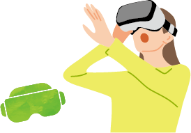 VRゴーグルを付けて映像体験を楽しむ人物のイラスト