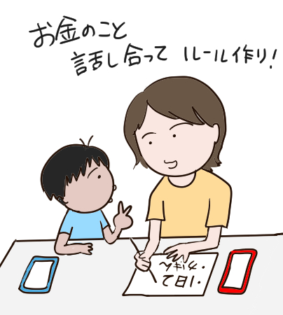 親と子でお金について話し合っているイラスト