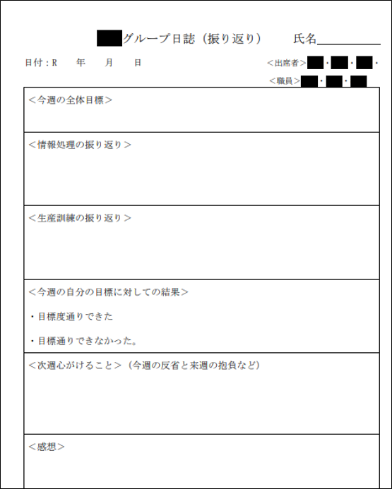 終わりの会のグループ日誌