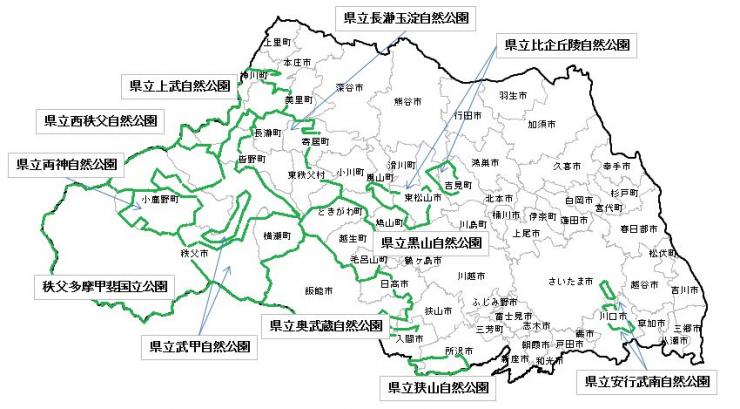 県内の自然公園の概略地図