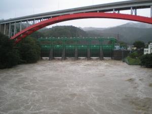 折原橋から見た洪水時の玉淀ダム