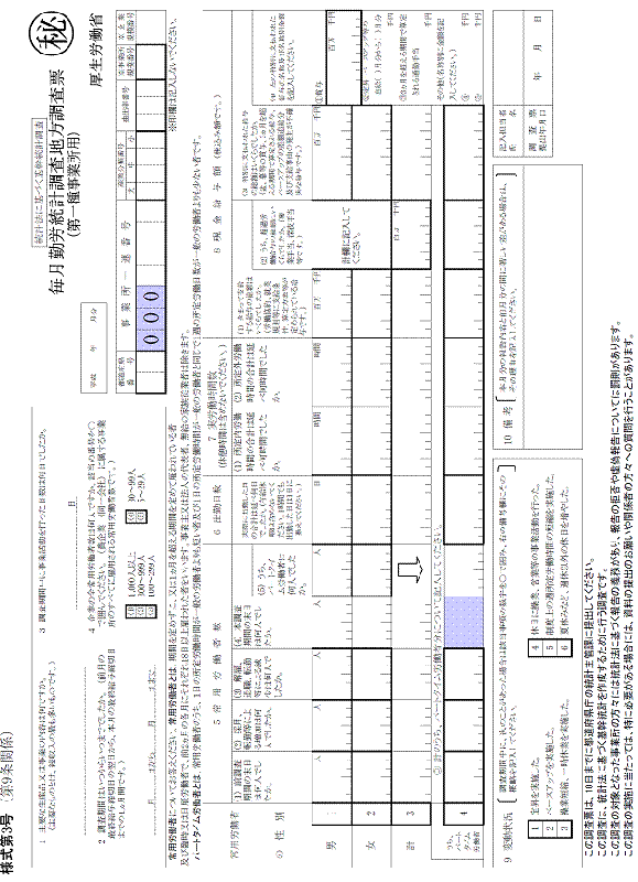 毎月勤労統計調査地方調査票(第一種事業所用)