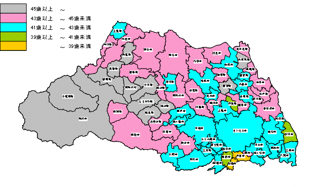 市町村別平均年齢の図